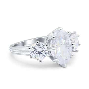 Oval Art Deco Engagement Ring Simulated Cubic Zirconia 925 Sterling Silver